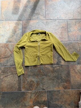 H&M Olive Green Ribbed Zip-Front Jean Jacket